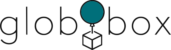 logotipo de globobox en texto con la segunda o. como un globo saliendo de una caja